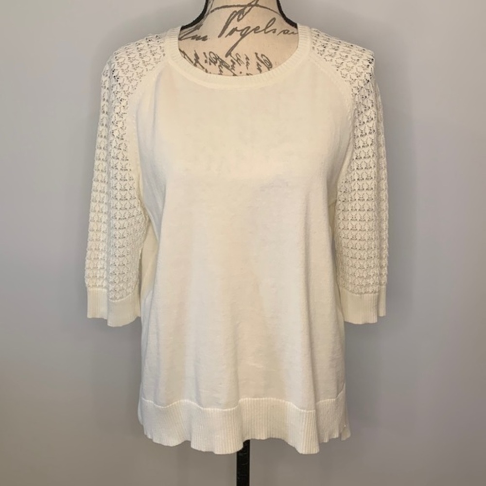 NYDJ short sleeve pointelle sweater white M